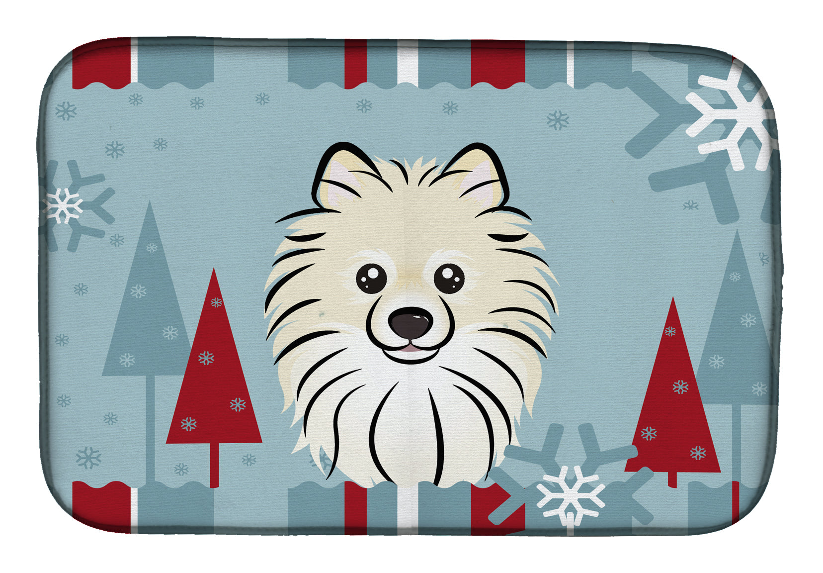 Winter Holiday Pomeranian Dish Drying Mat Absorbent Dish Drying Mat Pad for Kitchen Counter Dish Drainer Mat for Countertop, 14 x 21", Multicolor
