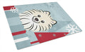 Winter Holiday Pomeranian Cutting Board Tempered Glass Kitchen Cutting Surface, Heat Resistant Chopping, Non-Slip Feet, Food Prep & Serving