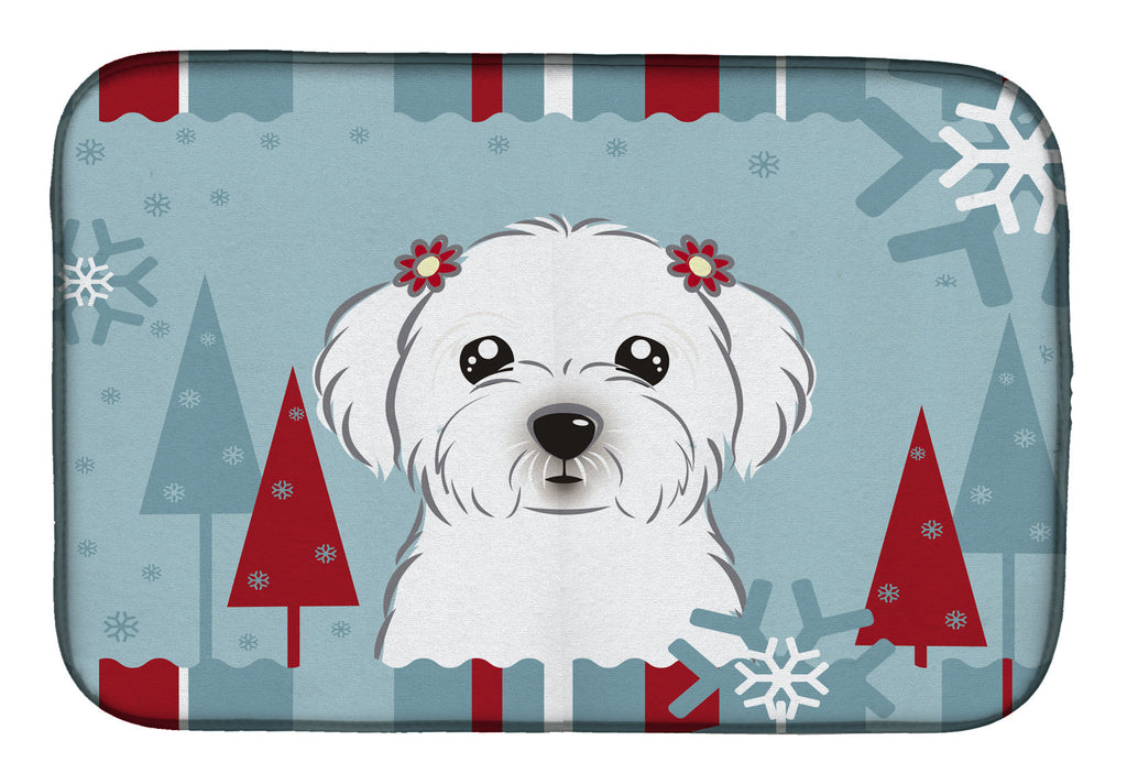 Winter Holiday Maltese Dish Drying Mat Absorbent Dish Drying Mat Pad for Kitchen Counter Dish Drainer Mat for Countertop, 14 x 21", Multicolor