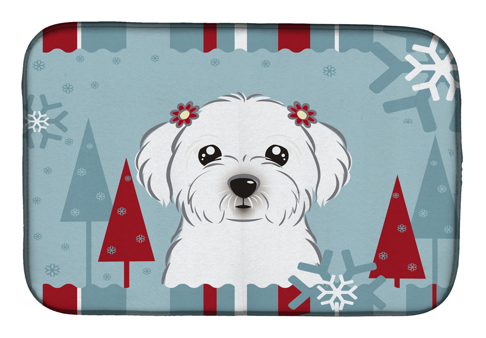 Winter Holiday Maltese Dish Drying Mat Absorbent Dish Drying Mat Pad for Kitchen Counter Dish Drainer Mat for Countertop, 14 x 21", Multicolor