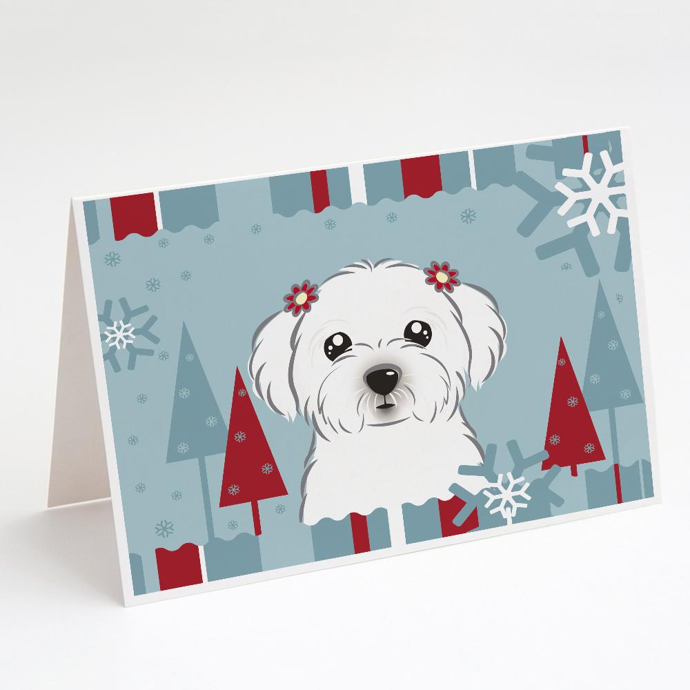 Winter Holiday Maltese Greeting Cards Pack of 8 Blank Cards with Envelopes Whimsical A7 Size 5x7