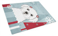 Winter Holiday Maltese Cutting Board Tempered Glass Kitchen Cutting Surface, Heat Resistant Chopping, Non-Slip Feet, Food Prep & Serving