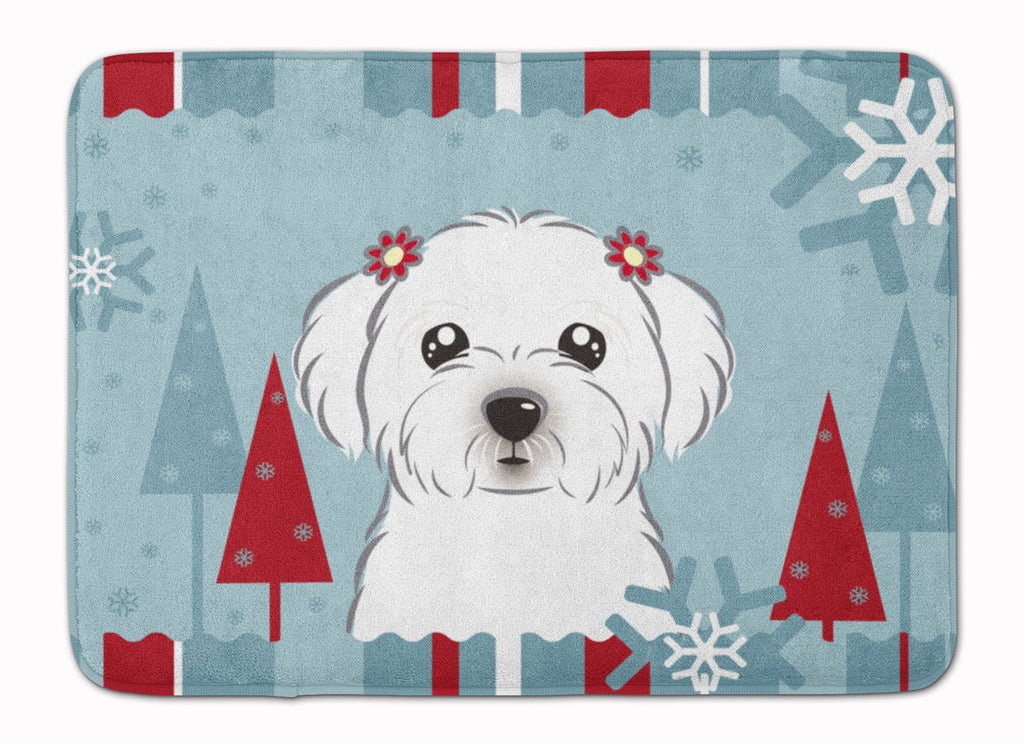 Winter Holiday Maltese Memory Foam Kitchen Mat Machine Washable Anti-Fatigue Cushion Comfort Bath or Kitchen Rug