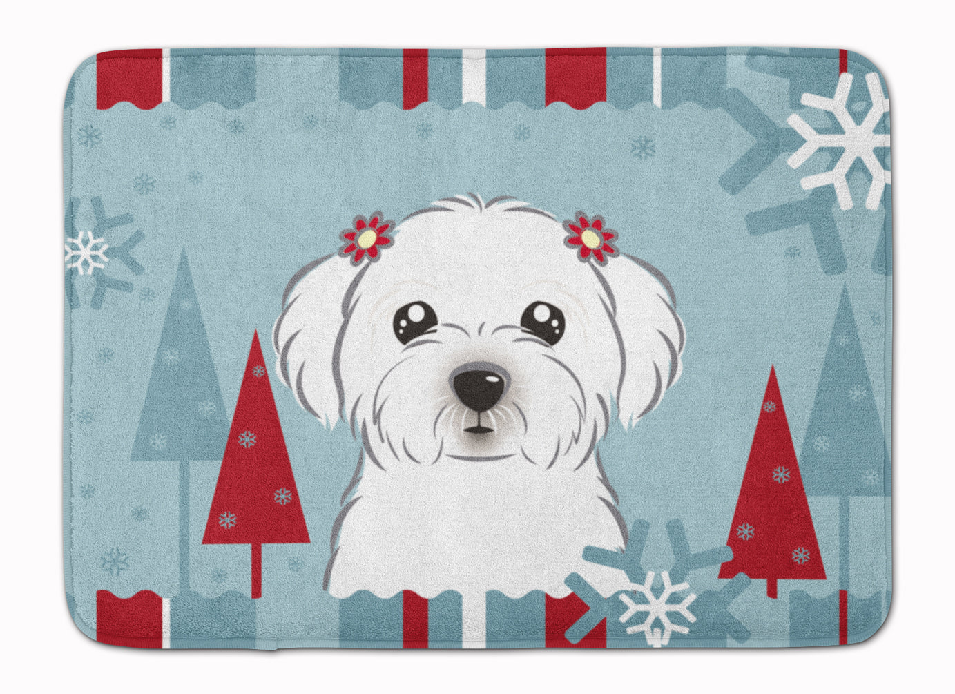 Winter Holiday Maltese Memory Foam Kitchen Mat Machine Washable Anti-Fatigue Cushion Comfort Bath or Kitchen Rug