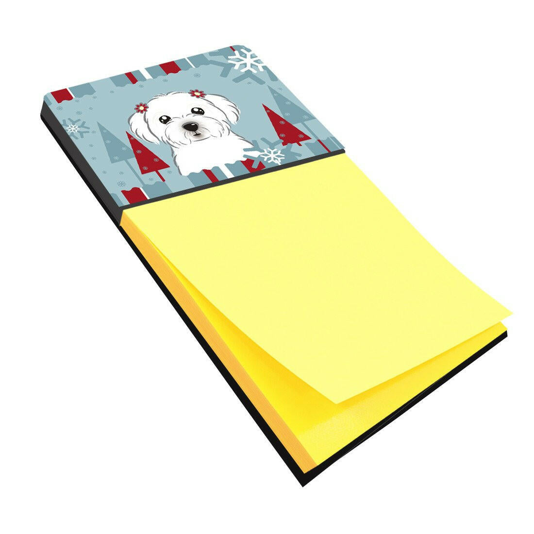 Winter Holiday Maltese Watercolor Sticky Note Holder Refillable Dispenser Desk Accessory 3x3 Pad Gift