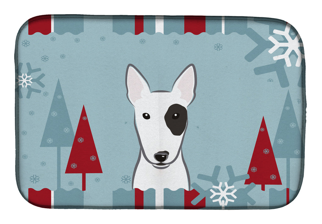 Winter Holiday Bull Terrier Dish Drying Mat Absorbent Dish Drying Mat Pad for Kitchen Counter Dish Drainer Mat for Countertop, 14 x 21", Multicolor
