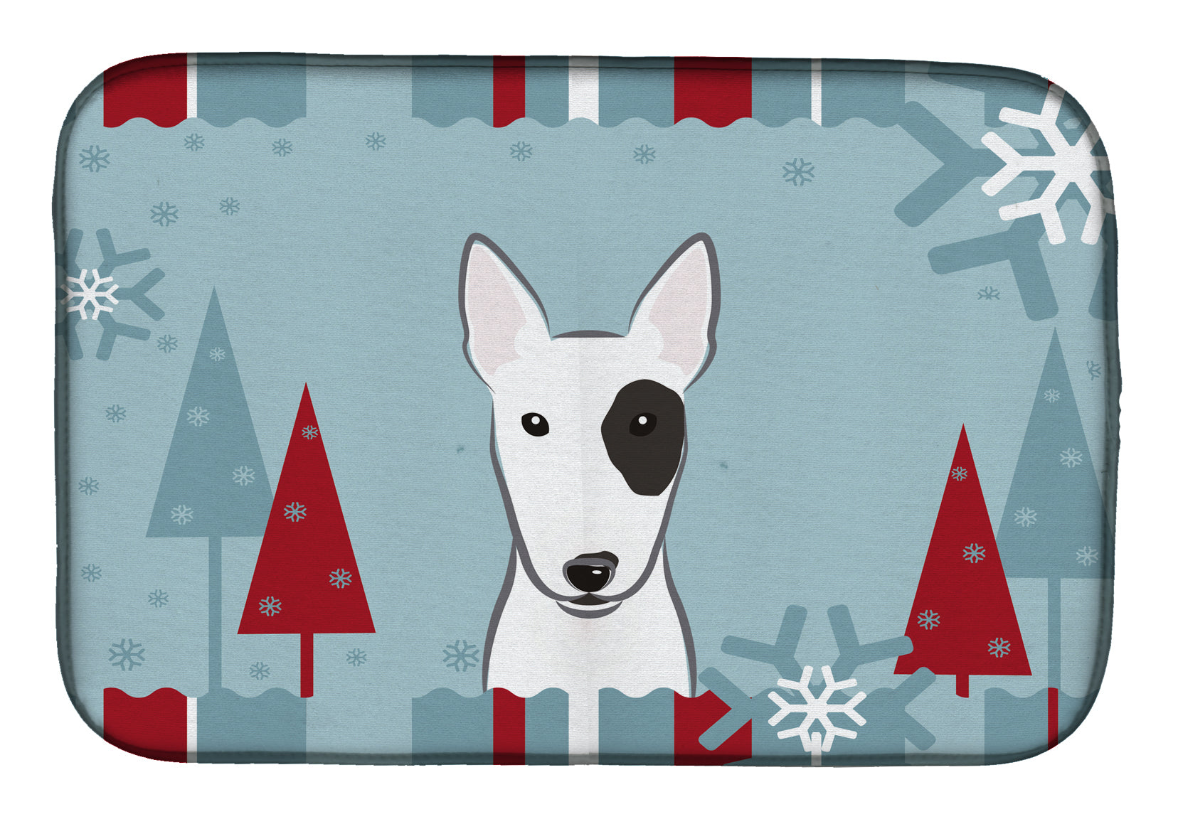 Winter Holiday Bull Terrier Dish Drying Mat Absorbent Dish Drying Mat Pad for Kitchen Counter Dish Drainer Mat for Countertop, 14 x 21", Multicolor
