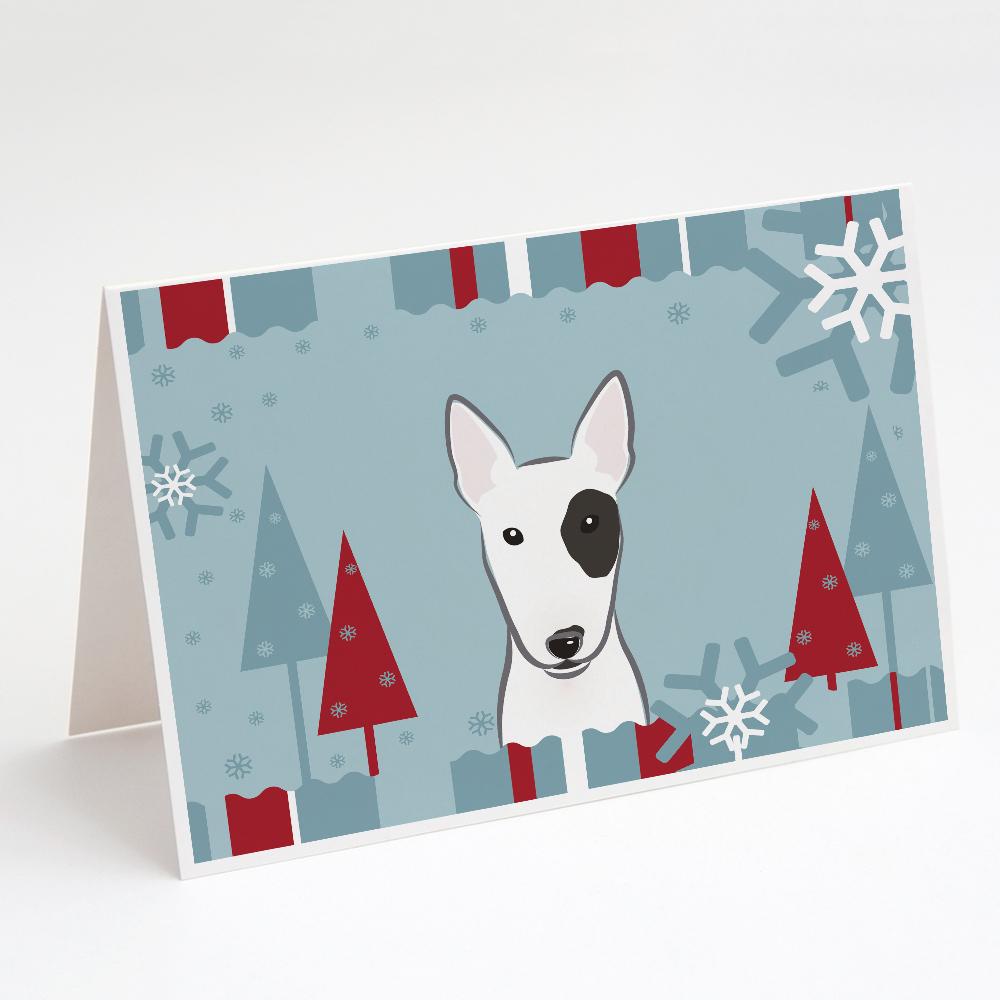 Winter Holiday Bull Terrier Greeting Cards Pack of 8 Blank Cards with Envelopes Whimsical A7 Size 5x7