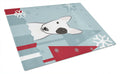 Winter Holiday Bull Terrier Cutting Board Tempered Glass Kitchen Cutting Surface, Heat Resistant Chopping, Non-Slip Feet, Food Prep & Serving