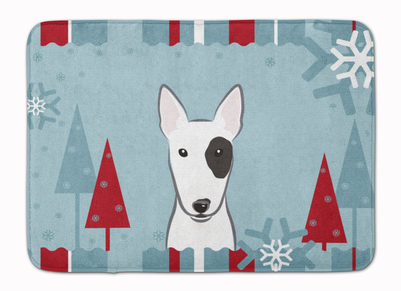Winter Holiday Bull Terrier Memory Foam Kitchen Mat Machine Washable Anti-Fatigue Cushion Comfort Bath or Kitchen Rug