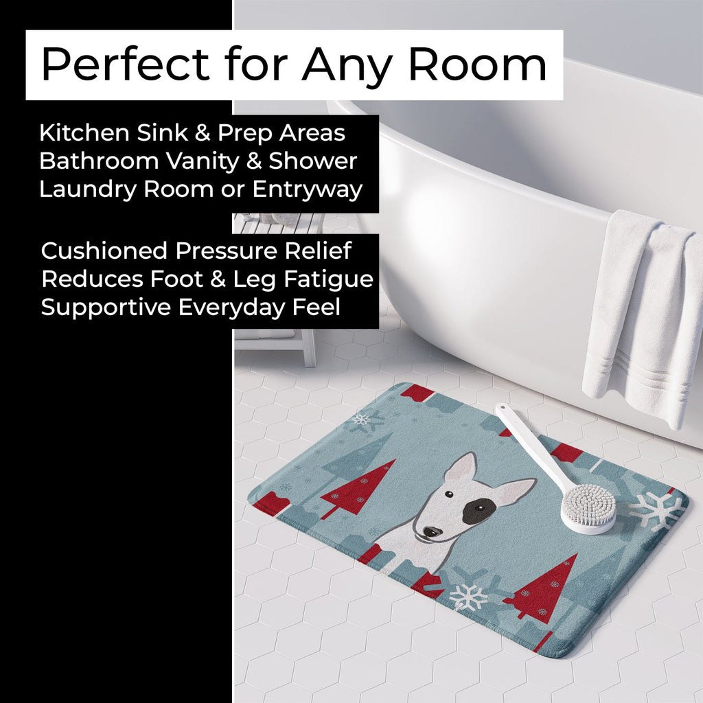 Winter Holiday Bull Terrier Memory Foam Kitchen Mat Machine Washable Anti-Fatigue Cushion Comfort Bath or Kitchen Rug