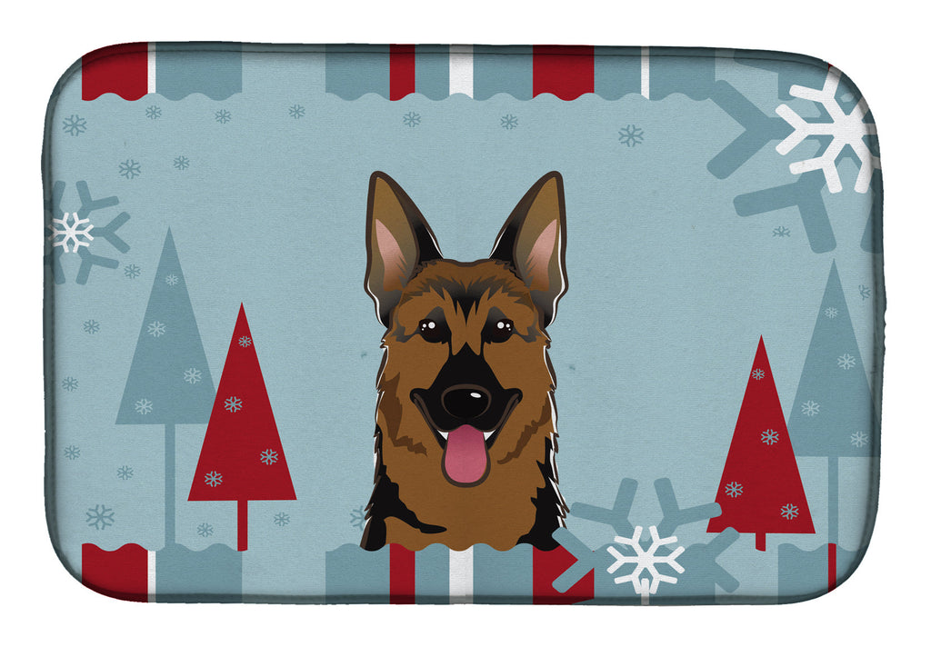 Winter Holiday German Shepherd Dish Drying Mat Absorbent Dish Drying Mat Pad for Kitchen Counter Dish Drainer Mat for Countertop, 14 x 21", Multicolor