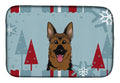 Winter Holiday German Shepherd Dish Drying Mat Absorbent Dish Drying Mat Pad for Kitchen Counter Dish Drainer Mat for Countertop, 14 x 21", Multicolor