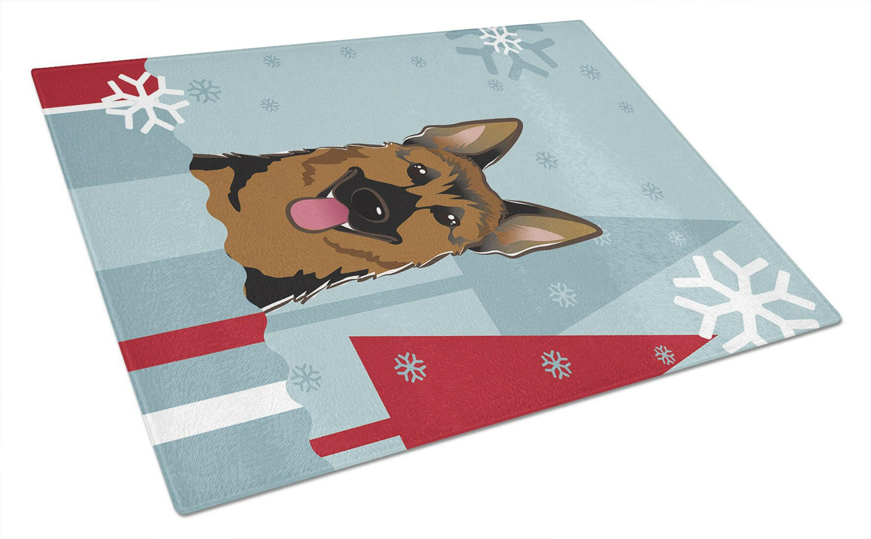 Winter Holiday German Shepherd Cutting Board Tempered Glass Kitchen Cutting Surface, Heat Resistant Chopping, Non-Slip Feet, Food Prep & Serving