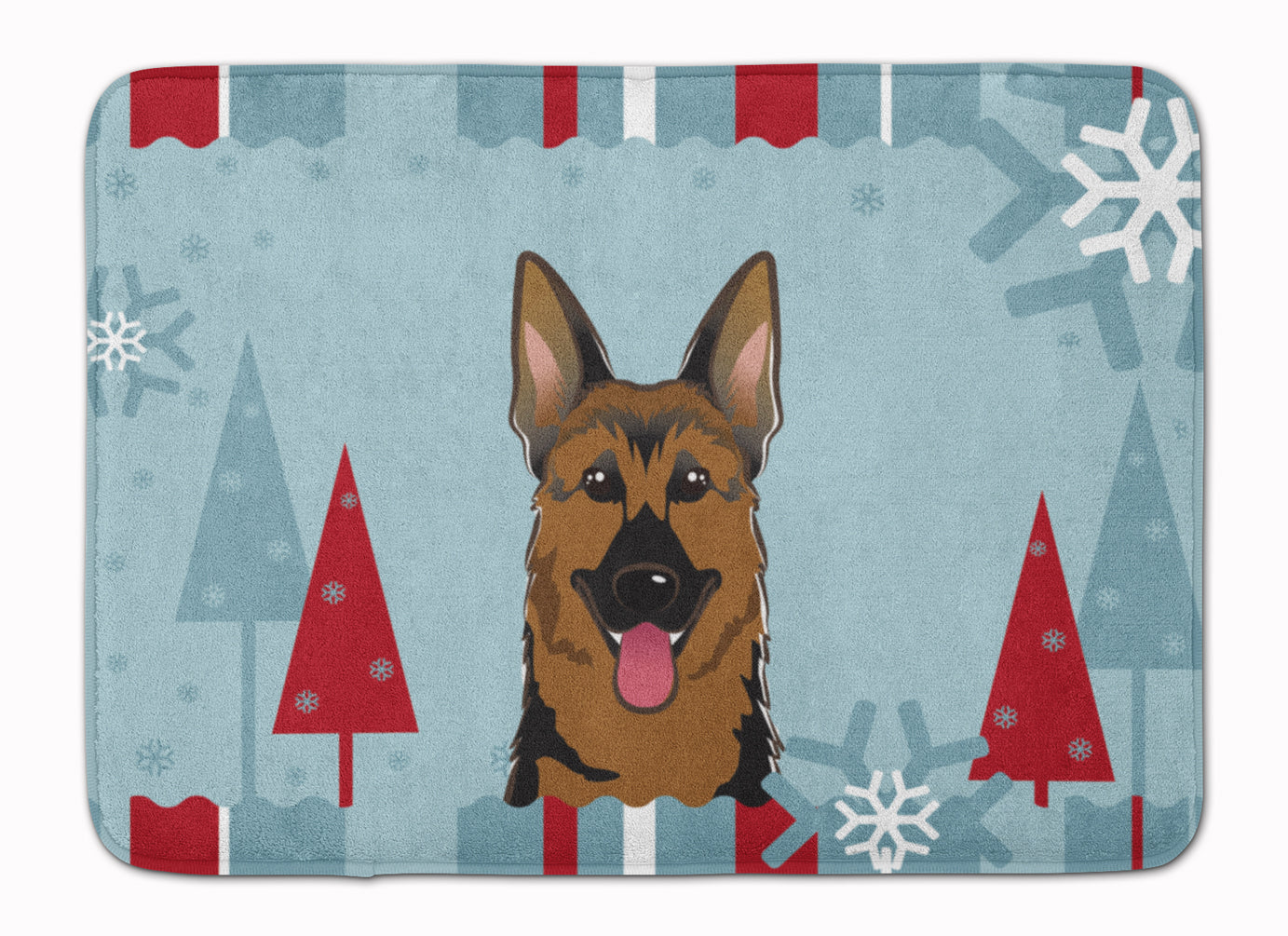 Winter Holiday German Shepherd Memory Foam Kitchen Mat Machine Washable Anti-Fatigue Cushion Comfort Bath or Kitchen Rug
