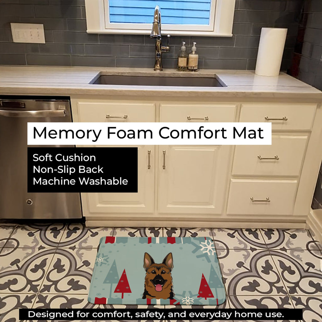 Winter Holiday German Shepherd Memory Foam Kitchen Mat Machine Washable Anti-Fatigue Cushion Comfort Bath or Kitchen Rug