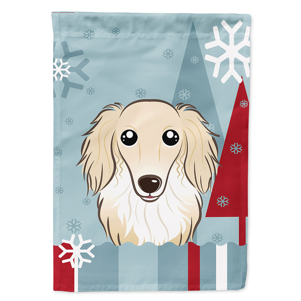 Winter Holiday Longhair Creme Dachshund House Flag 28x40 Porch Sleeve Pole Decorative Outside Yard Banner Artwork Wall Hanging, Polyester