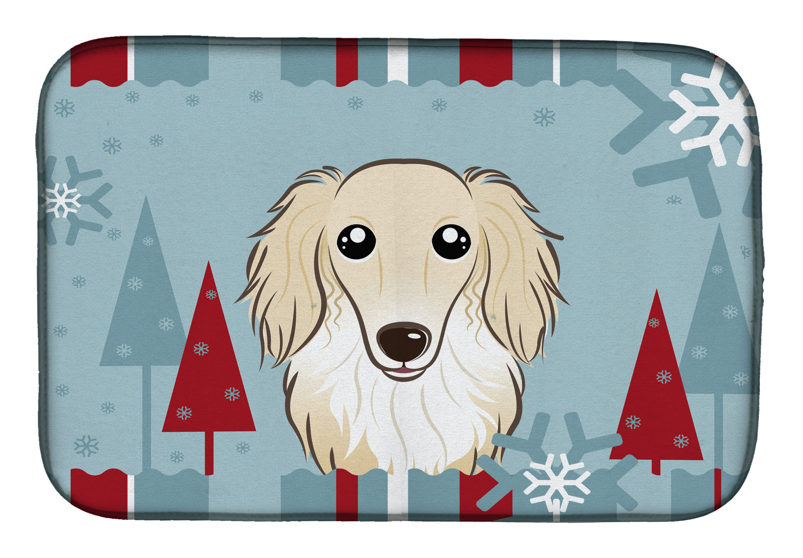 Winter Holiday Longhair Creme Dachshund Dish Drying Mat Absorbent Dish Drying Mat Pad for Kitchen Counter Dish Drainer Mat for Countertop, 14 x 21", Multicolor