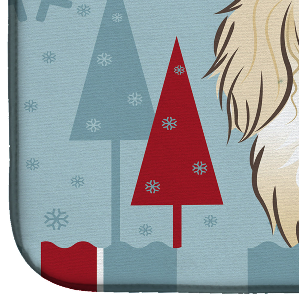 Winter Holiday Longhair Creme Dachshund Dish Drying Mat Absorbent Dish Drying Mat Pad for Kitchen Counter Dish Drainer Mat for Countertop, 14 x 21", Multicolor