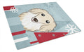 Winter Holiday Longhair Creme Dachshund Cutting Board Tempered Glass Kitchen Cutting Surface, Heat Resistant Chopping, Non-Slip Feet, Food Prep & Serving