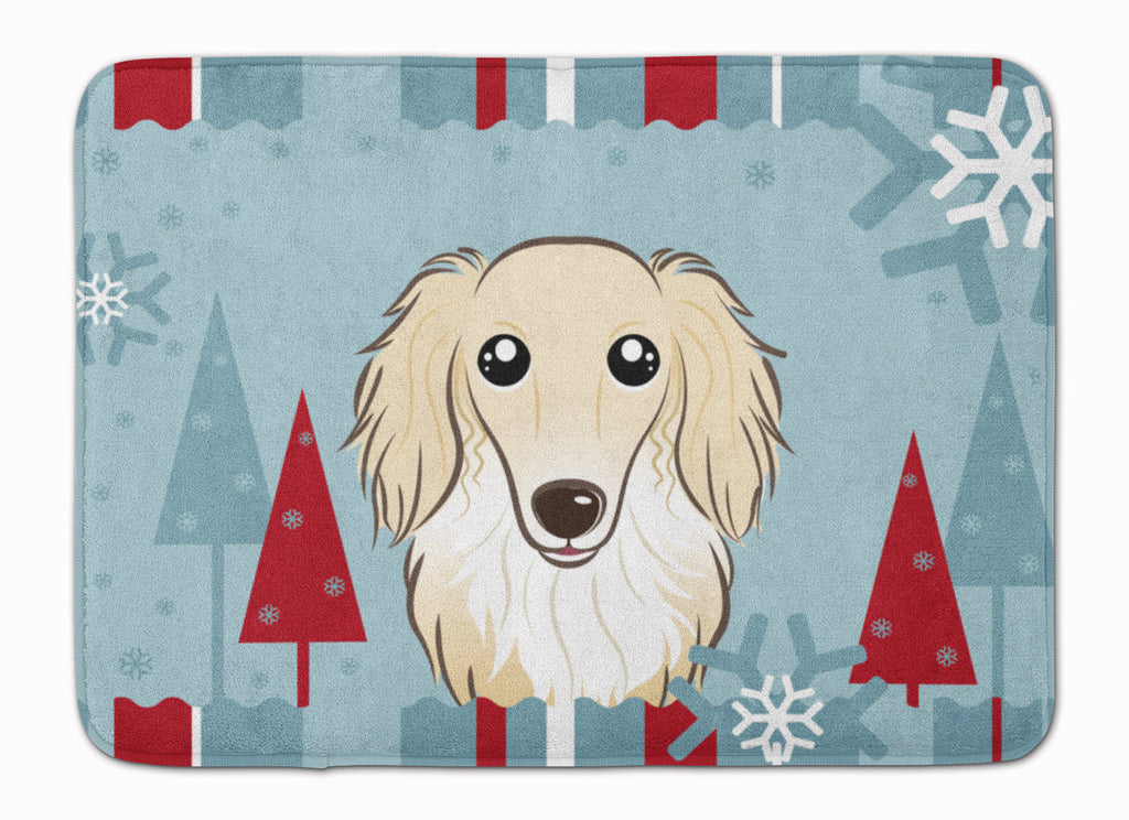 Winter Holiday Longhair Creme Dachshund Memory Foam Kitchen Mat Machine Washable Anti-Fatigue Cushion Comfort Bath or Kitchen Rug