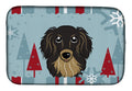 Winter Holiday Longhair Black and Tan Dachshund Dish Drying Mat Absorbent Dish Drying Mat Pad for Kitchen Counter Dish Drainer Mat for Countertop, 14 x 21", Multicolor