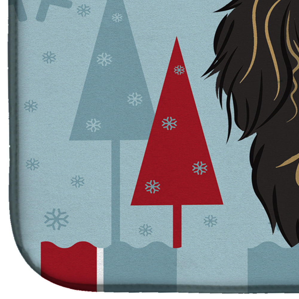 Winter Holiday Longhair Black and Tan Dachshund Dish Drying Mat Absorbent Dish Drying Mat Pad for Kitchen Counter Dish Drainer Mat for Countertop, 14 x 21", Multicolor