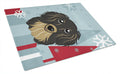 Winter Holiday Longhair Black and Tan Dachshund Cutting Board Tempered Glass Kitchen Cutting Surface, Heat Resistant Chopping, Non-Slip Feet, Food Prep & Serving