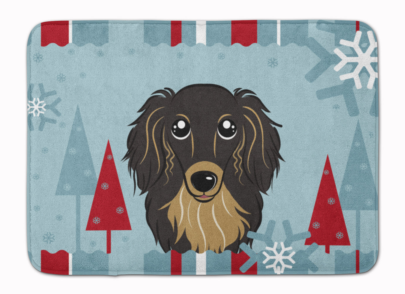 Winter Holiday Longhair Black and Tan Dachshund Memory Foam Kitchen Mat Machine Washable Anti-Fatigue Cushion Comfort Bath or Kitchen Rug