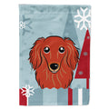 Winter Holiday Longhair Red Dachshund House Flag 28x40 Porch Sleeve Pole Decorative Outside Yard Banner Artwork Wall Hanging, Polyester