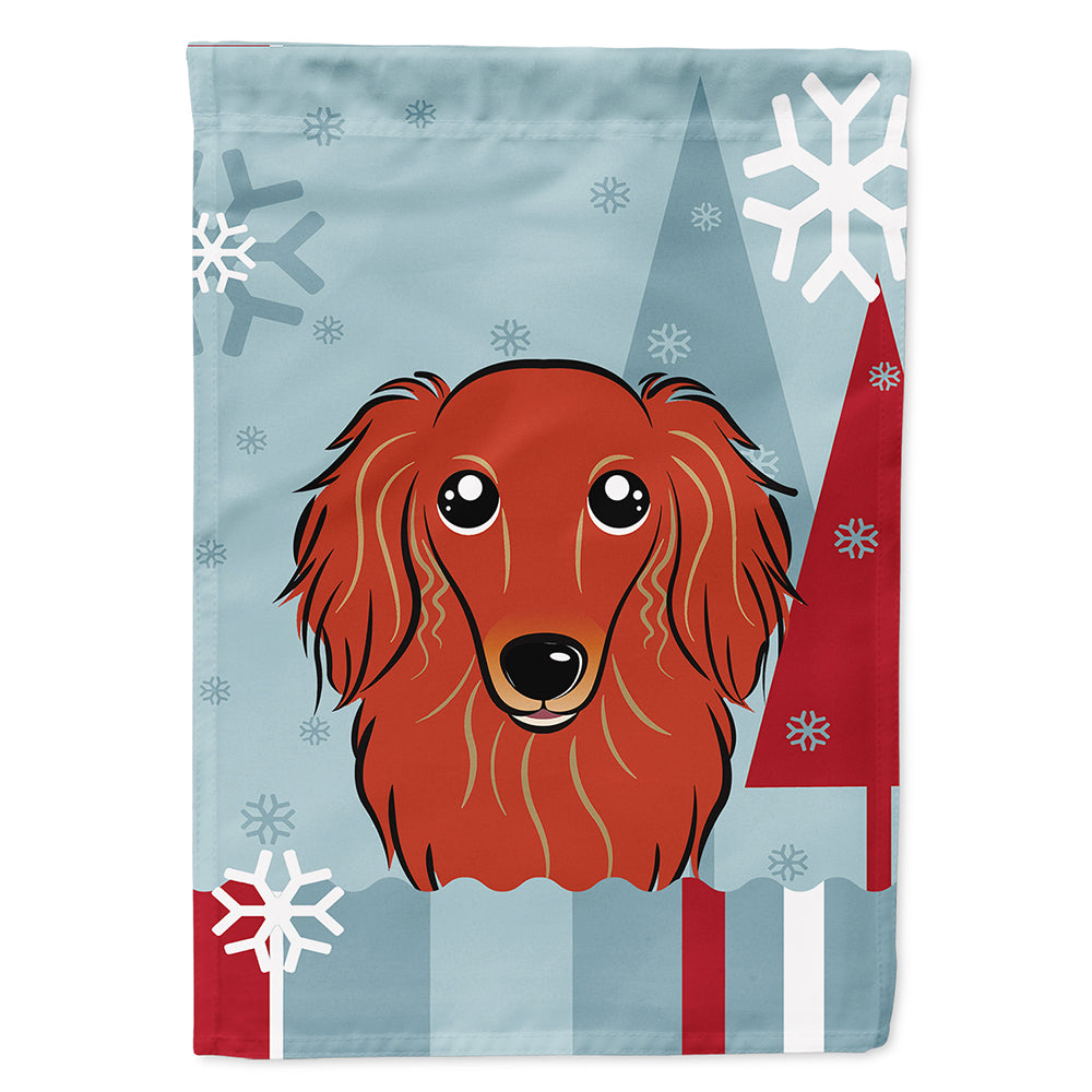 Winter Holiday Longhair Red Dachshund House Flag 28x40 Porch Sleeve Pole Decorative Outside Yard Banner Artwork Wall Hanging, Polyester
