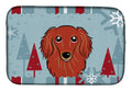 Winter Holiday Longhair Red Dachshund Dish Drying Mat Absorbent Dish Drying Mat Pad for Kitchen Counter Dish Drainer Mat for Countertop, 14 x 21", Multicolor
