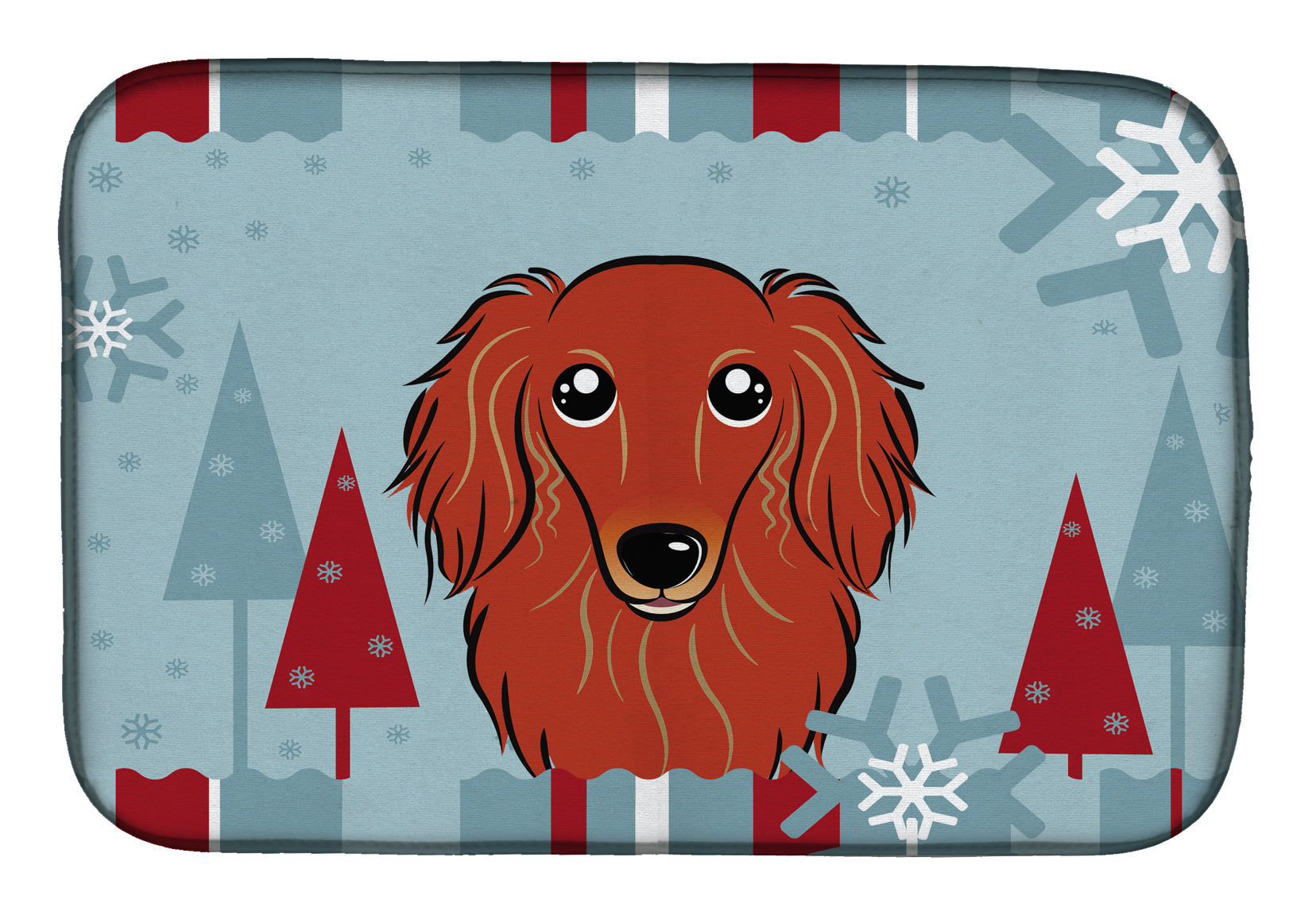 Winter Holiday Longhair Red Dachshund Dish Drying Mat Absorbent Dish Drying Mat Pad for Kitchen Counter Dish Drainer Mat for Countertop, 14 x 21", Multicolor