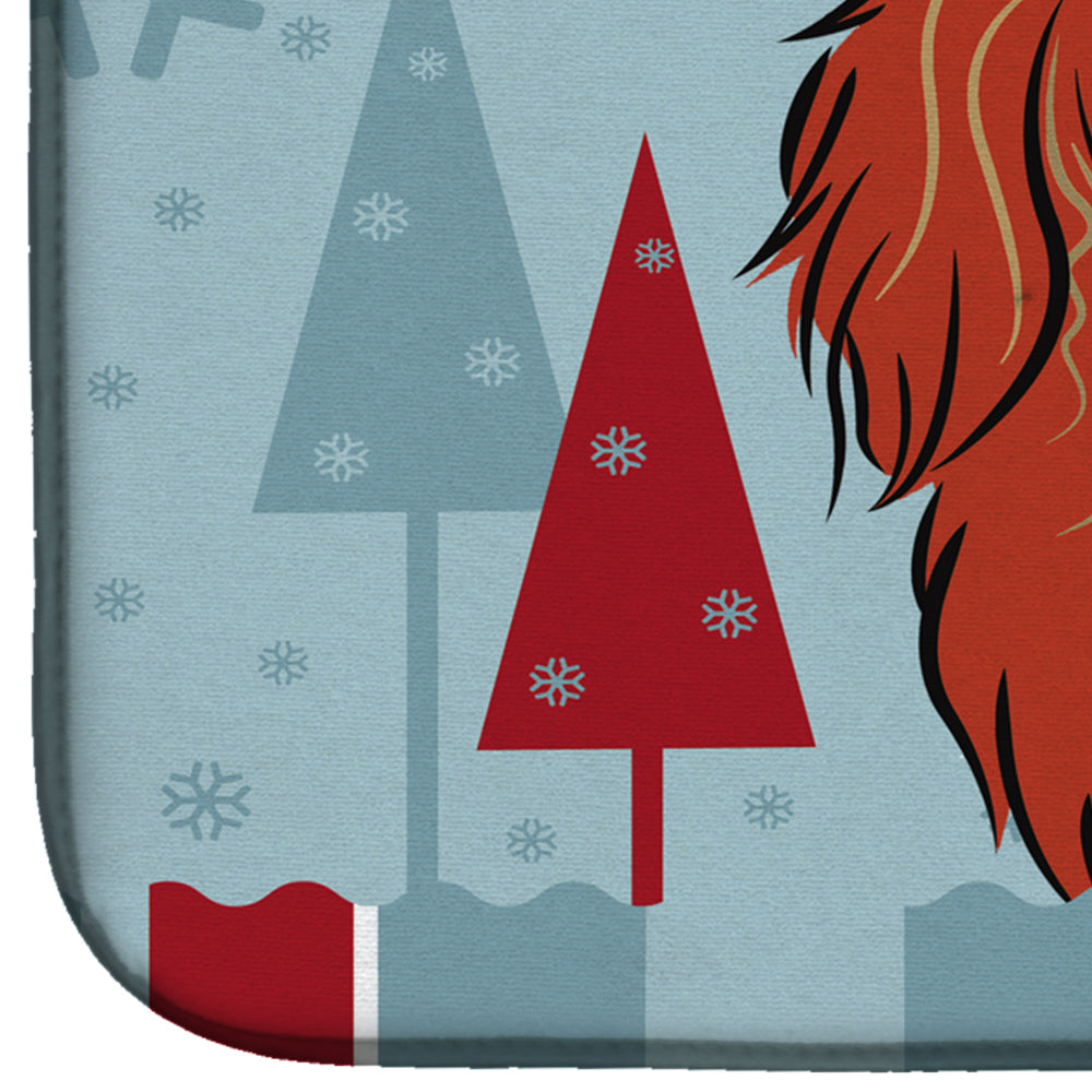 Winter Holiday Longhair Red Dachshund Dish Drying Mat Absorbent Dish Drying Mat Pad for Kitchen Counter Dish Drainer Mat for Countertop, 14 x 21", Multicolor
