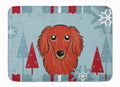 Winter Holiday Longhair Red Dachshund Memory Foam Kitchen Mat Machine Washable Anti-Fatigue Cushion Comfort Bath or Kitchen Rug