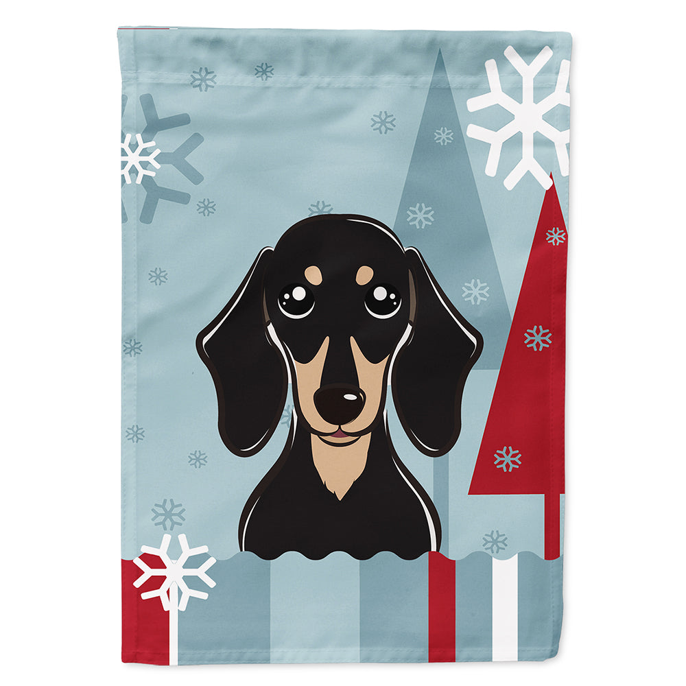 Winter Holiday Smooth Black and Tan Dachshund House Flag 28x40 Porch Sleeve Pole Decorative Outside Yard Banner Artwork Wall Hanging, Polyester