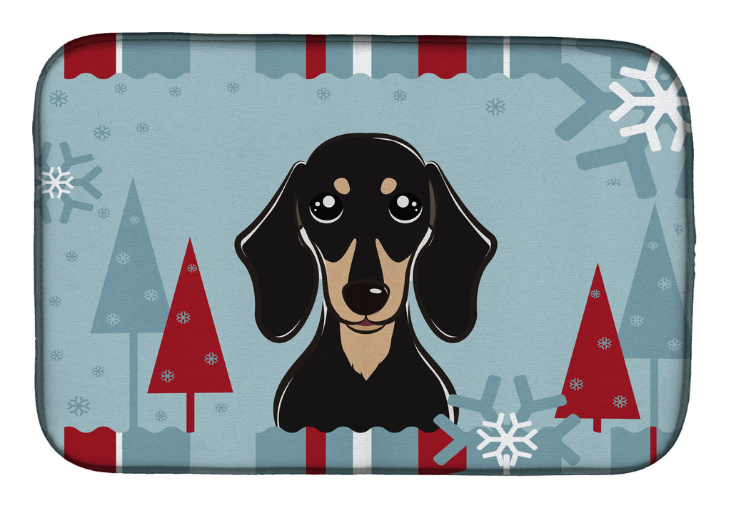 Winter Holiday Smooth Black and Tan Dachshund Dish Drying Mat Absorbent Dish Drying Mat Pad for Kitchen Counter Dish Drainer Mat for Countertop, 14 x 21", Multicolor