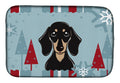 Winter Holiday Smooth Black and Tan Dachshund Dish Drying Mat Absorbent Dish Drying Mat Pad for Kitchen Counter Dish Drainer Mat for Countertop, 14 x 21", Multicolor
