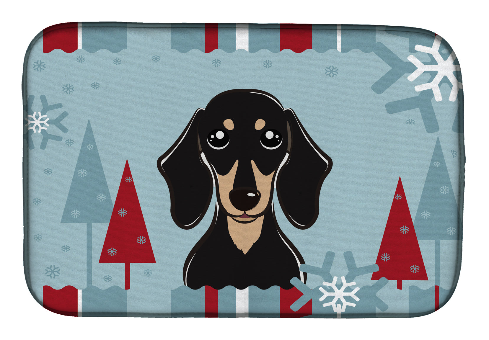 Winter Holiday Smooth Black and Tan Dachshund Dish Drying Mat Absorbent Dish Drying Mat Pad for Kitchen Counter Dish Drainer Mat for Countertop, 14 x 21", Multicolor
