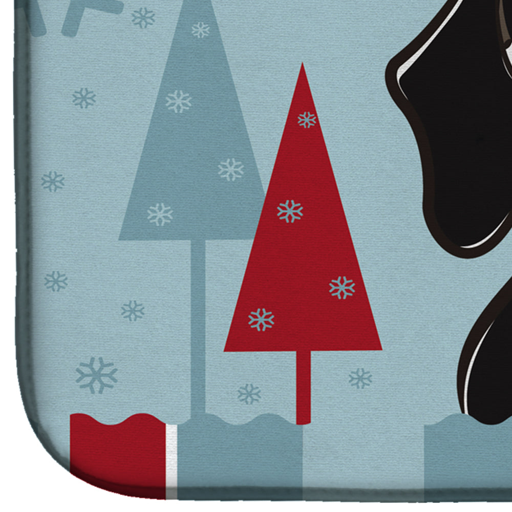 Winter Holiday Smooth Black and Tan Dachshund Dish Drying Mat Absorbent Dish Drying Mat Pad for Kitchen Counter Dish Drainer Mat for Countertop, 14 x 21", Multicolor