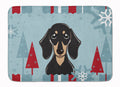 Winter Holiday Smooth Black and Tan Dachshund Memory Foam Kitchen Mat Machine Washable Anti-Fatigue Cushion Comfort Bath or Kitchen Rug