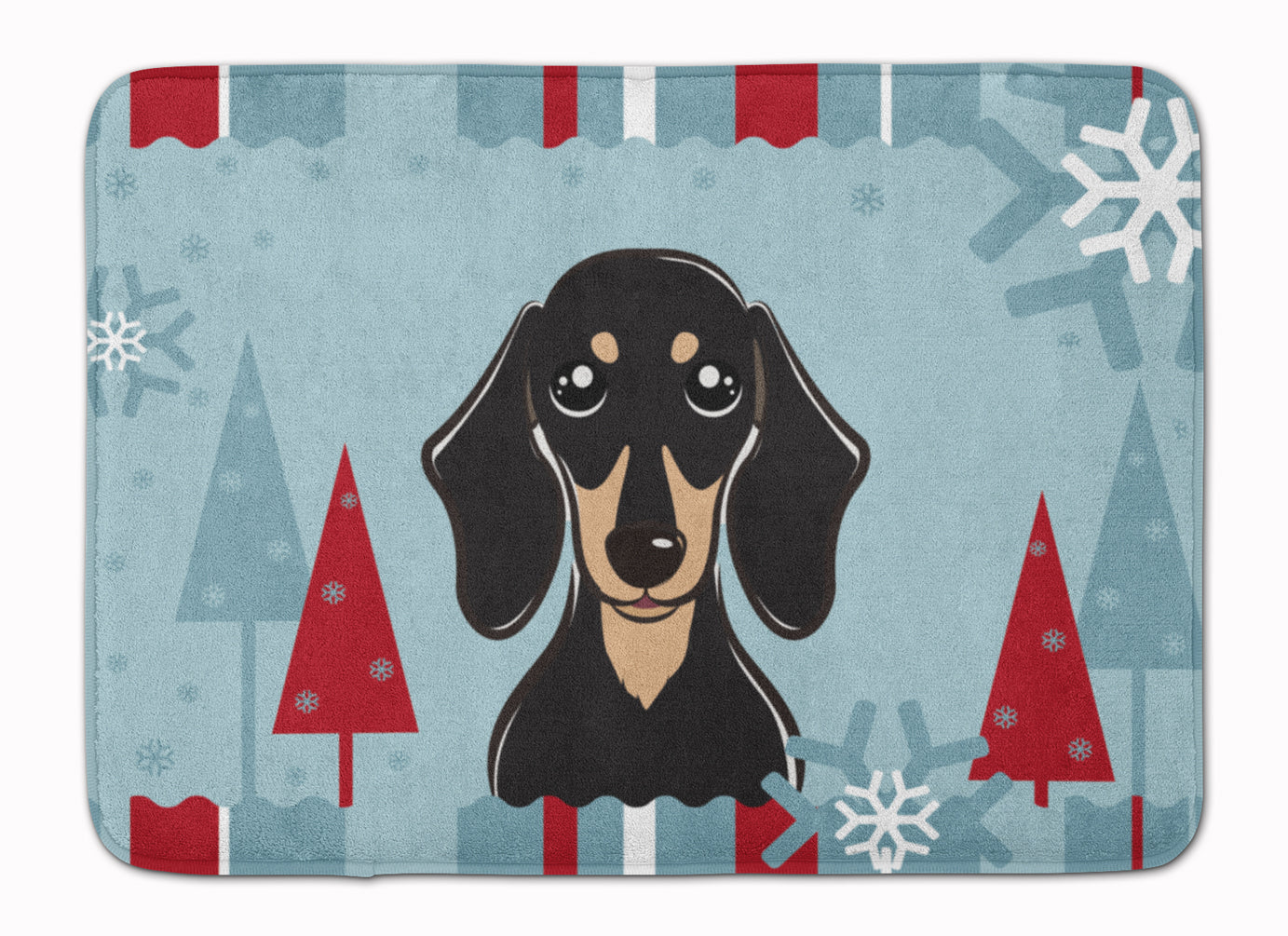 Winter Holiday Smooth Black and Tan Dachshund Memory Foam Kitchen Mat Machine Washable Anti-Fatigue Cushion Comfort Bath or Kitchen Rug