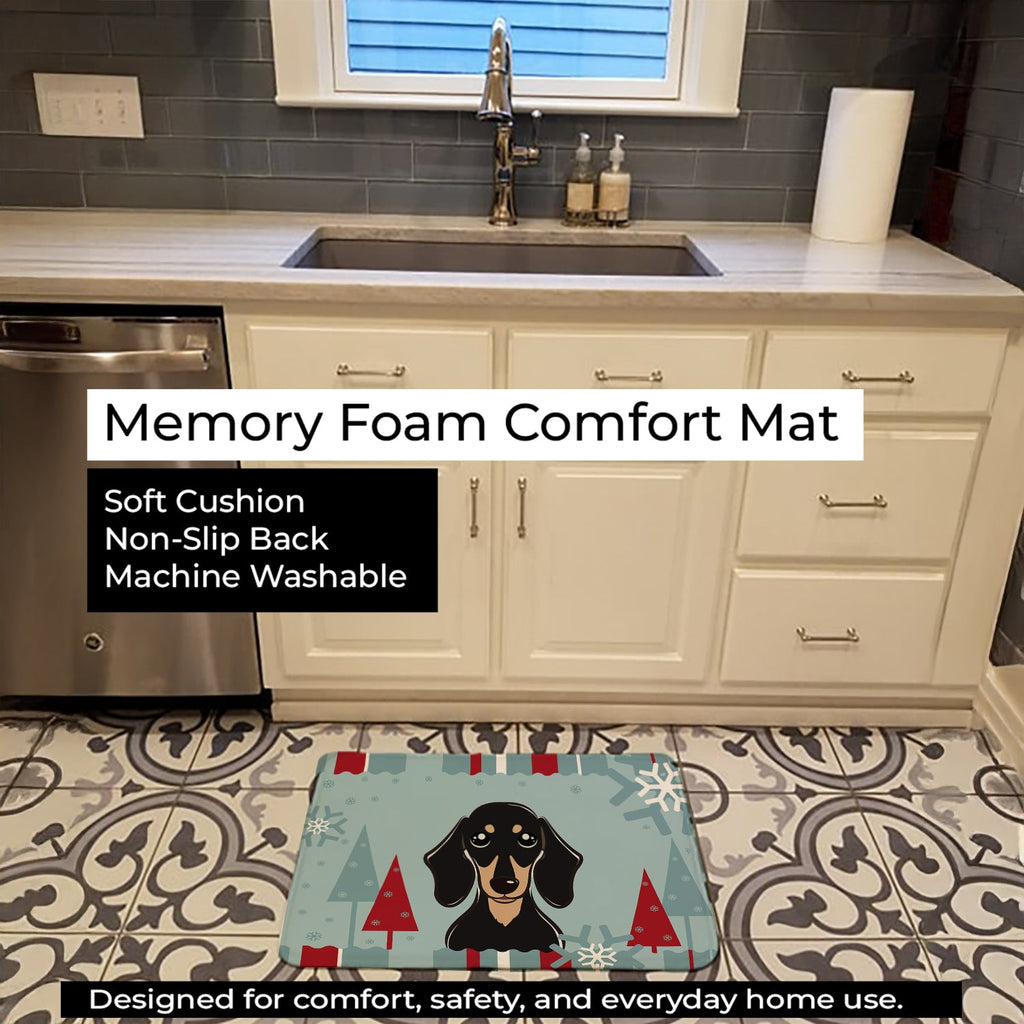 Winter Holiday Smooth Black and Tan Dachshund Memory Foam Kitchen Mat Machine Washable Anti-Fatigue Cushion Comfort Bath or Kitchen Rug