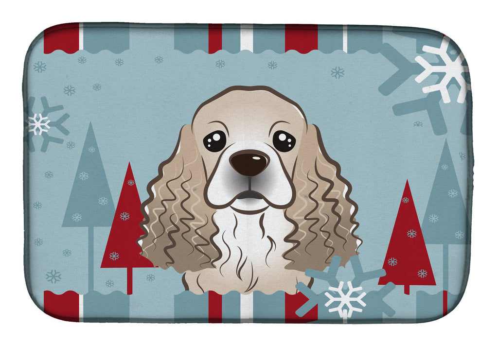 Winter Holiday Cocker Spaniel Dish Drying Mat Absorbent Dish Drying Mat Pad for Kitchen Counter Dish Drainer Mat for Countertop, 14 x 21", Multicolor