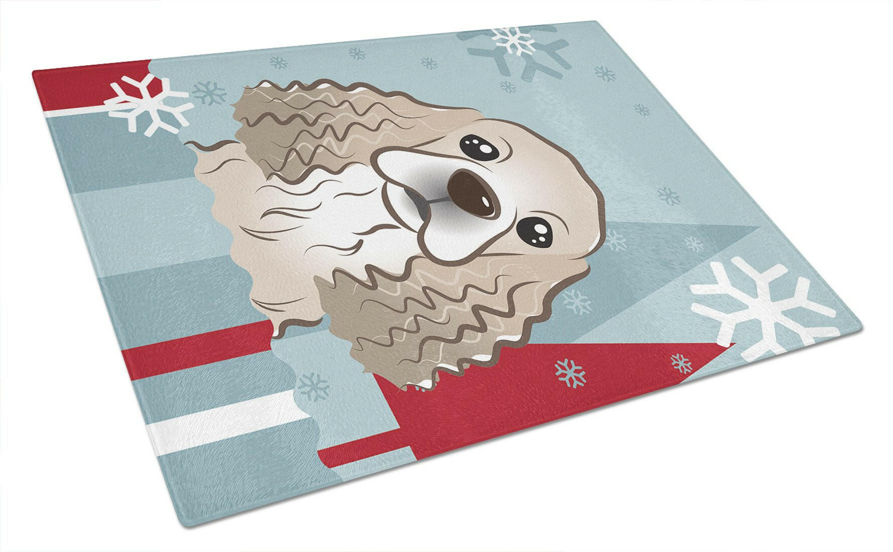 Winter Holiday Cocker Spaniel Cutting Board Tempered Glass Kitchen Cutting Surface, Heat Resistant Chopping, Non-Slip Feet, Food Prep & Serving