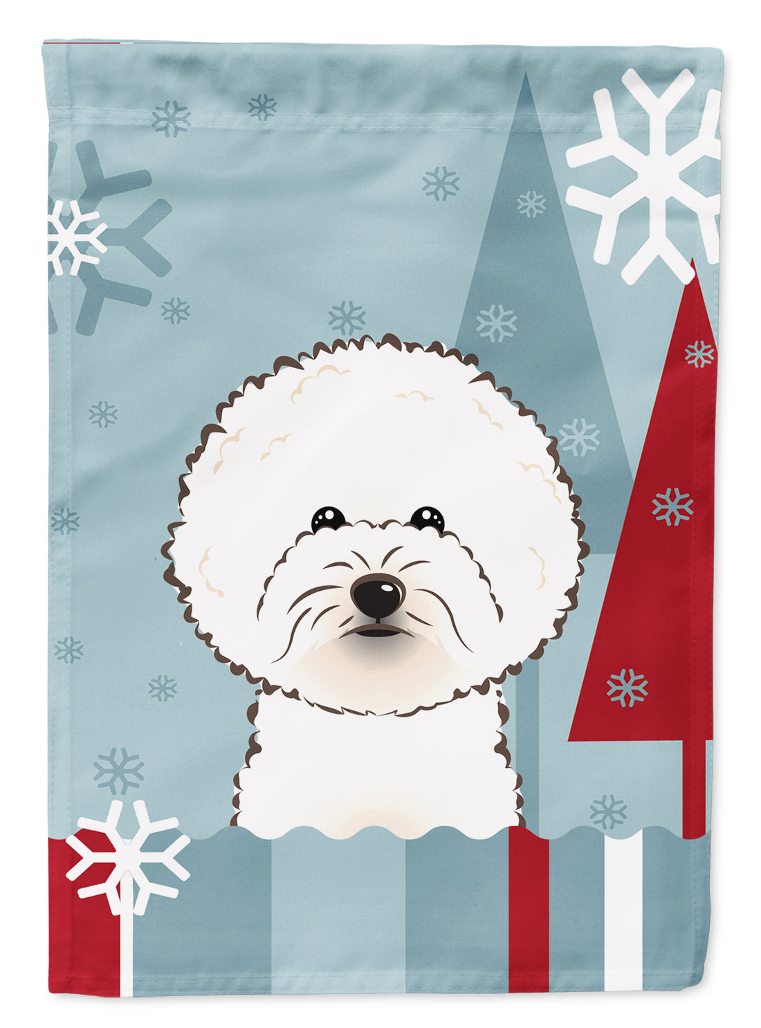 Winter Holiday Bichon Frise House Flag 28x40 Porch Sleeve Pole Decorative Outside Yard Banner Artwork Wall Hanging, Polyester