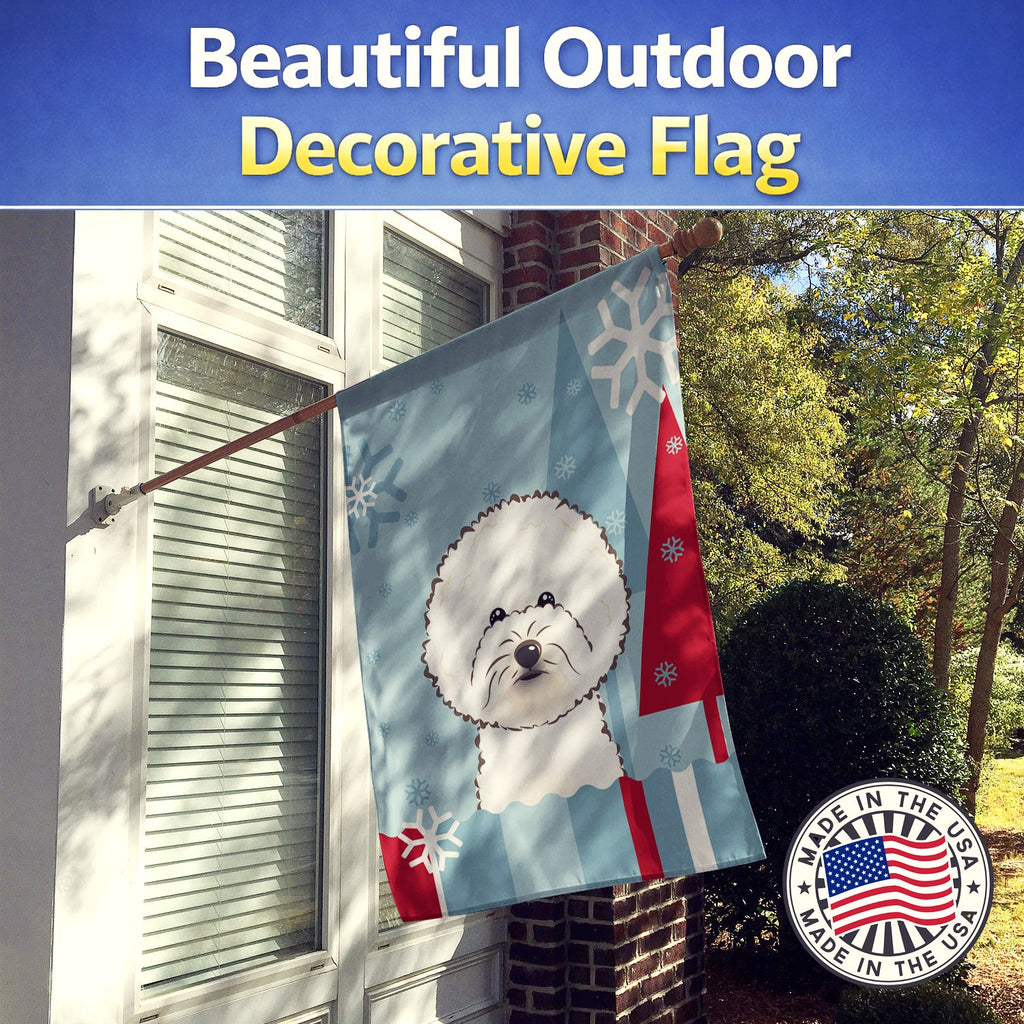 Winter Holiday Bichon Frise House Flag 28x40 Porch Sleeve Pole Decorative Outside Yard Banner Artwork Wall Hanging, Polyester