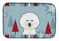 Winter Holiday Bichon Frise Dish Drying Mat Absorbent Dish Drying Mat Pad for Kitchen Counter Dish Drainer Mat for Countertop, 14 x 21", Multicolor