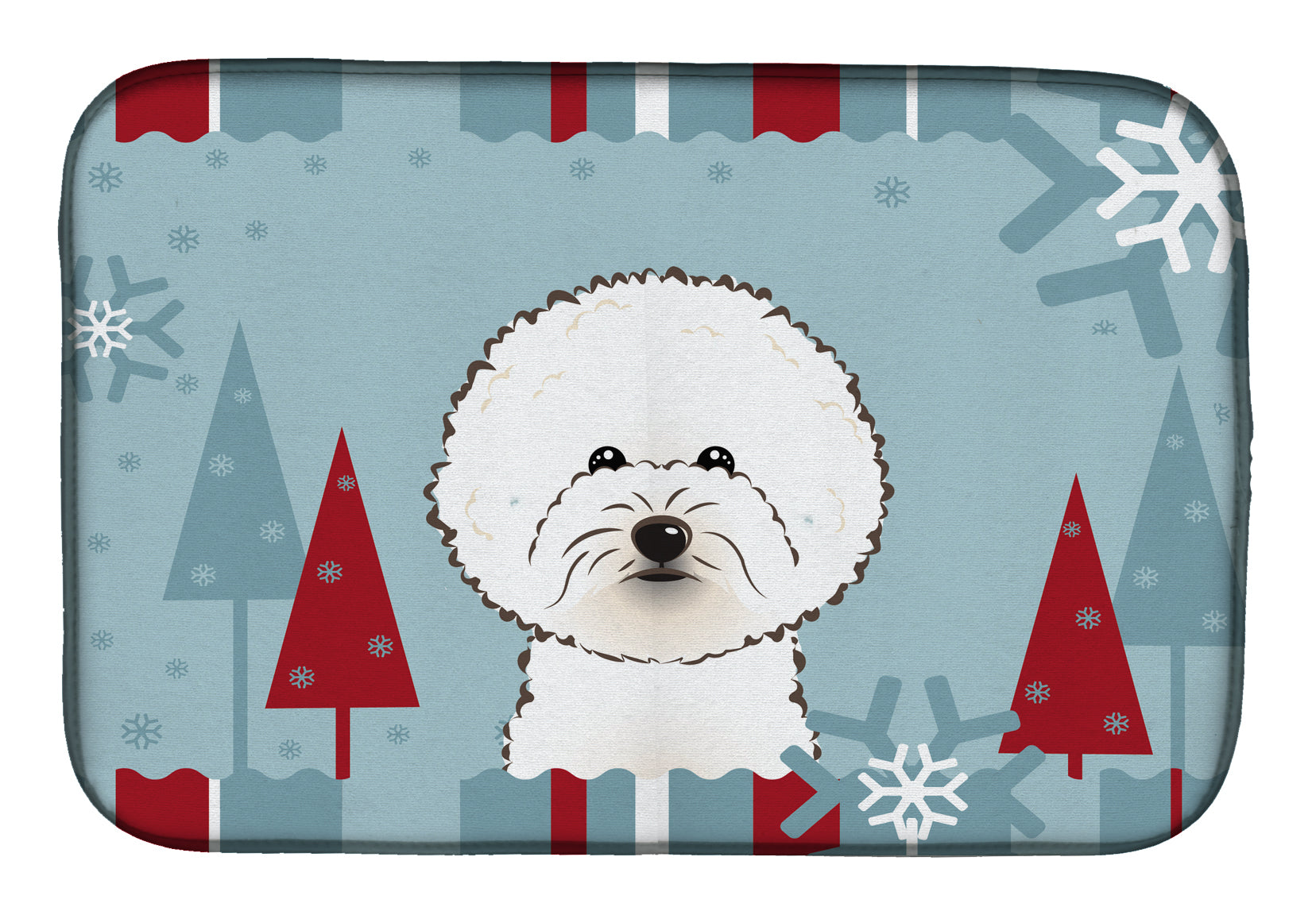 Winter Holiday Bichon Frise Dish Drying Mat Absorbent Dish Drying Mat Pad for Kitchen Counter Dish Drainer Mat for Countertop, 14 x 21", Multicolor