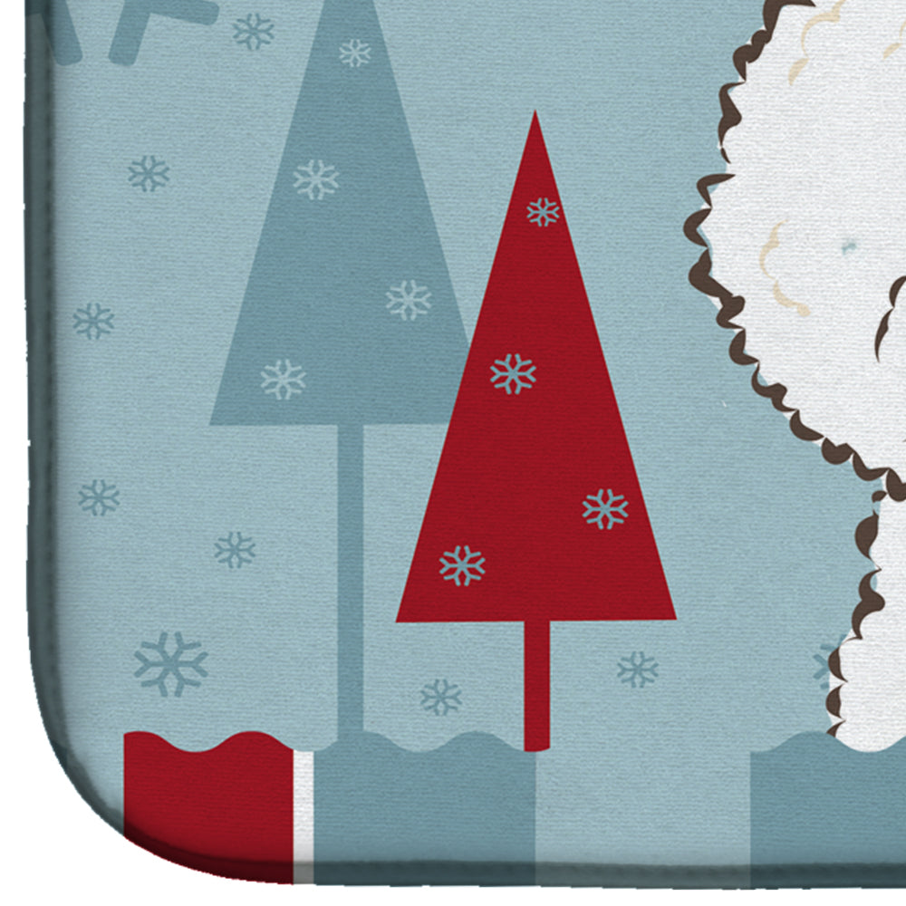 Winter Holiday Bichon Frise Dish Drying Mat Absorbent Dish Drying Mat Pad for Kitchen Counter Dish Drainer Mat for Countertop, 14 x 21", Multicolor
